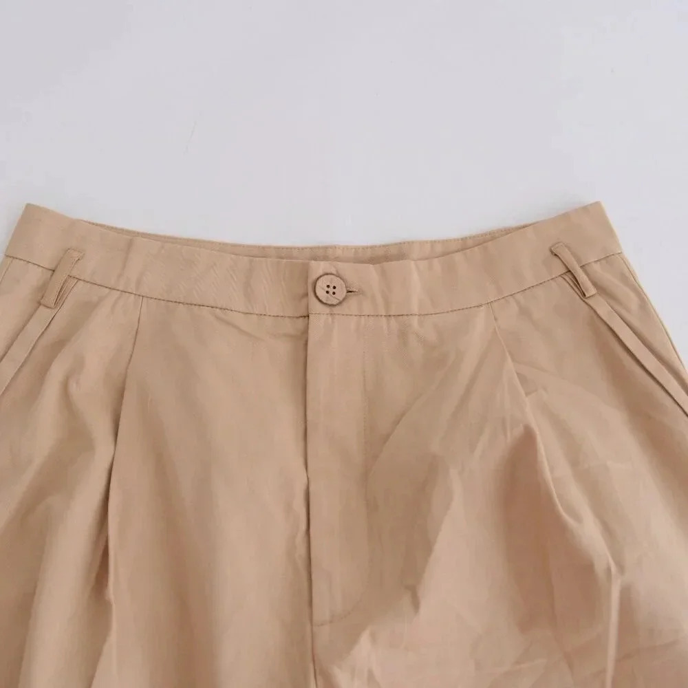 Free People Beige 100% Cotton Balloon  Palazzo Baggy Pleated Crop Pants 6 - Picture 10 of 12